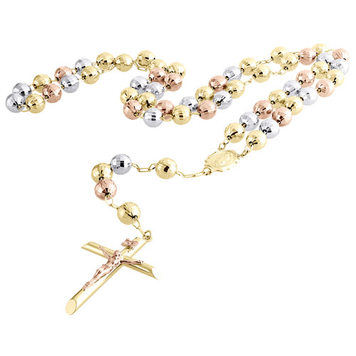 10K Yellow Gold 8MM Designer Link Rosary Bead Diamond Necklace 15.06 C –  amcustomjewelry