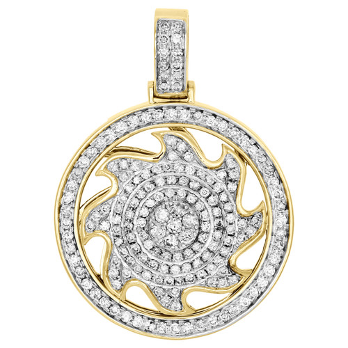 10K Yellow Gold Diamond Spinner Wheel Circle Medallion Frame Pendant Charm 2.15 CT.