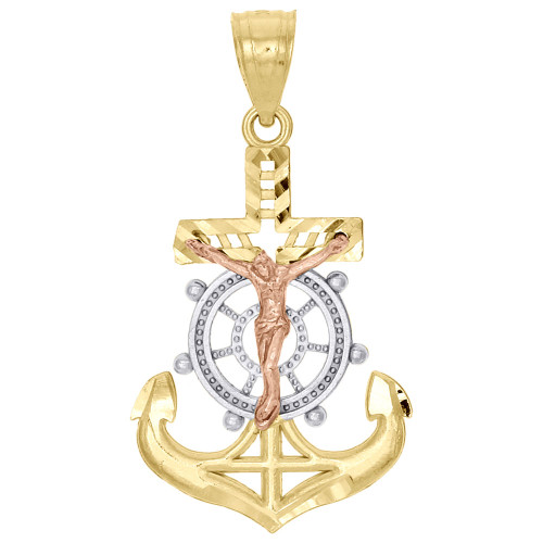 10K Yellow, White \u0026 Rose Gold Anchor 