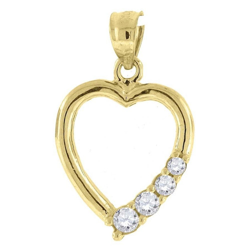 10K Yellow Gold Heart CZ Pendant 0.85" Cut Out Charm