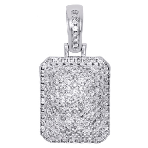 10K White Gold Real Diamond Pillow Dome Pendant 1.25" Men's Fancy Charm 1.65 CT.