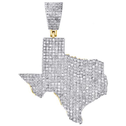 10K Yellow Gold Diamond Texas Map Pendant 1.5" The Lone Star State Charm 0.90 CT