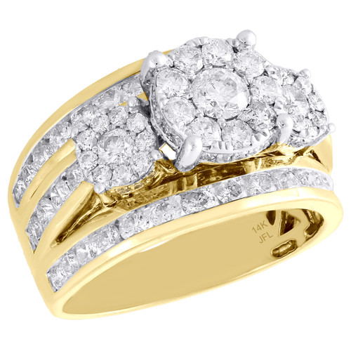 14K Yellow Gold Three Solitaire Diamond Engagement Ring Flower Set 2.05 CT.