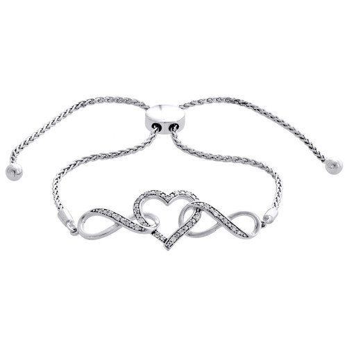 Damen-Diamant-Infiniy- und Herz-Bolo-Armband aus Sterlingsilber, 27,9 cm | 1/10 CT.