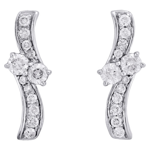 boucles d'oreilles en or blanc 14 carats avec véritable diamant contournant deux cœurs en pierre ensemble 0,75" 1 ct