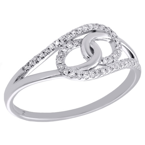 10K White Gold Diamond Interlocking Infinity Right Hand Cocktail Ring 1/8 Ct.