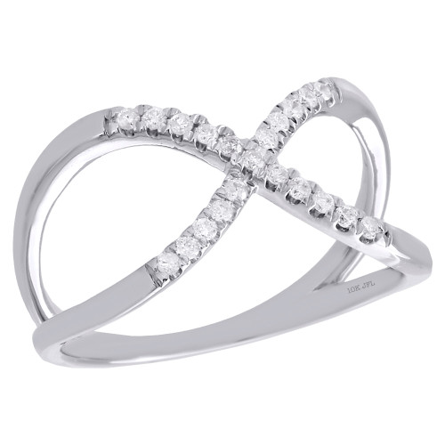 damen-Cocktailring aus 10-karätigem Weißgold mit überkreuztem Diamant und 1/6 ct.