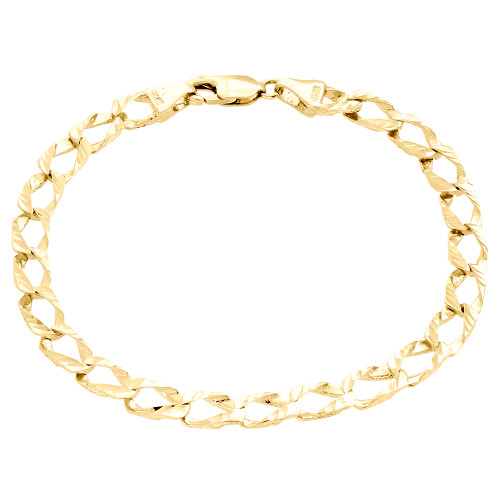 Echtes 10-Karat-Gelbgold für Herren, 6 mm, ausgefallenes, strukturiertes, offenes kubanisches Gliederarmband, 8,50 Zoll