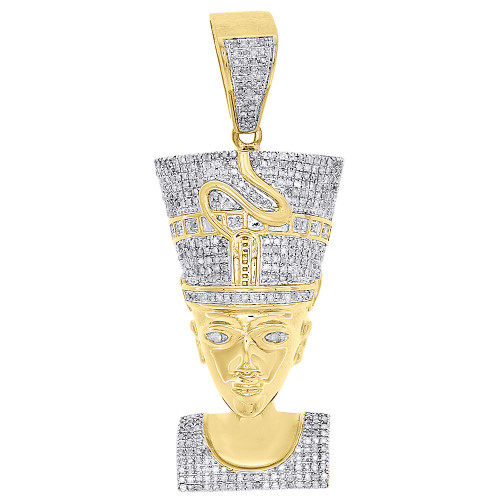 10-karätiger Gelbgold-Diamant-Nofretete-Anhänger, ägyptische Königin, 2,30-Zoll-Charm, 1,33 ct.
