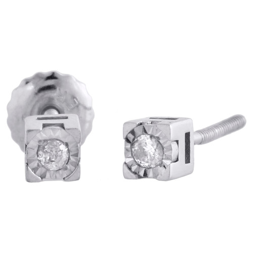 Orecchini a bottone da 3,5 mm con montatura miracolosa in argento sterling e diamanti rotondi da 1/15 ct.