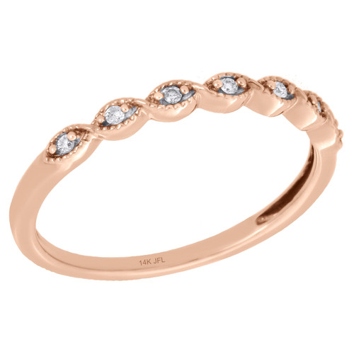 14K Rose Gold Diamond Braided Milgrain Edge Stackable Right Hand Ring 1/20 Ct.