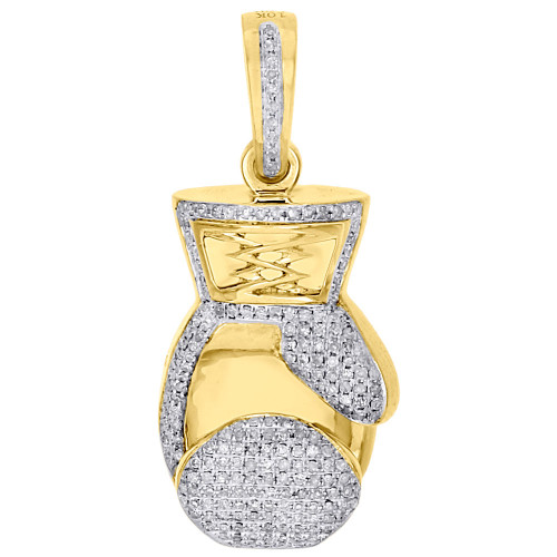 10 Karat Gelbgold, 3D-Diamant-Boxhandschuh-Anhänger, runder Pave-Charm für Herren, 0,80 ct.
