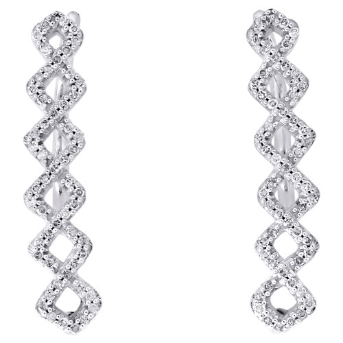 10K White Gold Real Round Diamond Symmetrical Climber Earrings 0.95" | 1/4 CT.