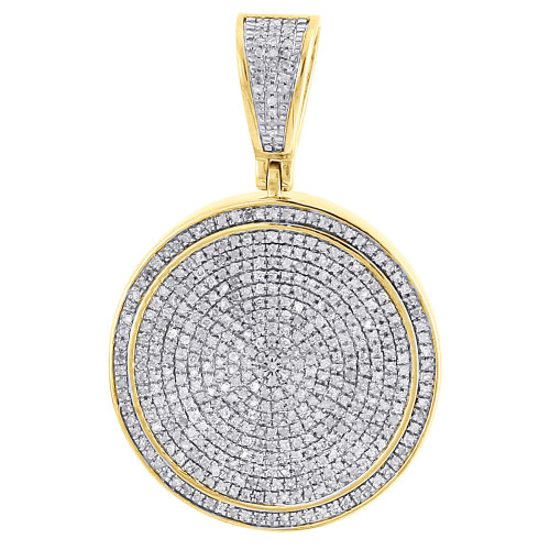 Diamond Circle Pendant Mens 10K Yellow Gold Round Fully Iced Out Charm 0.76 Tcw.