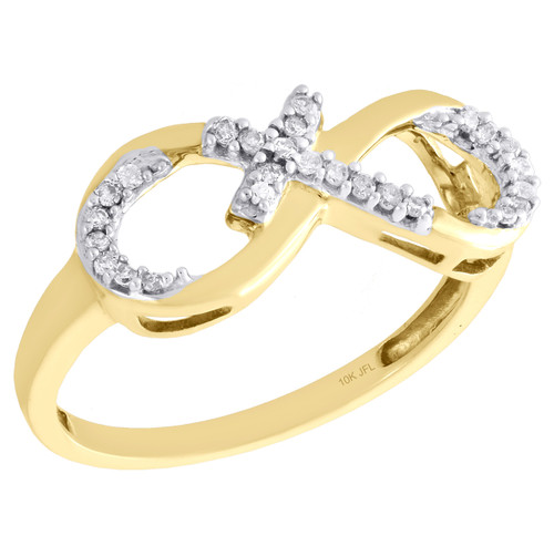 10K Yellow Gold Diamond Sideways Cross + Infinity Love Right Hand Ring 1/10 Ct.