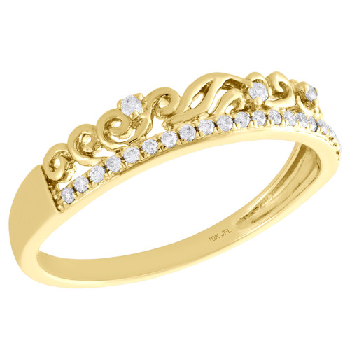 10K Yellow Gold Diamond Designer Swirl / Waves Right Hand Cocktail Ring 1/12 Ct.
