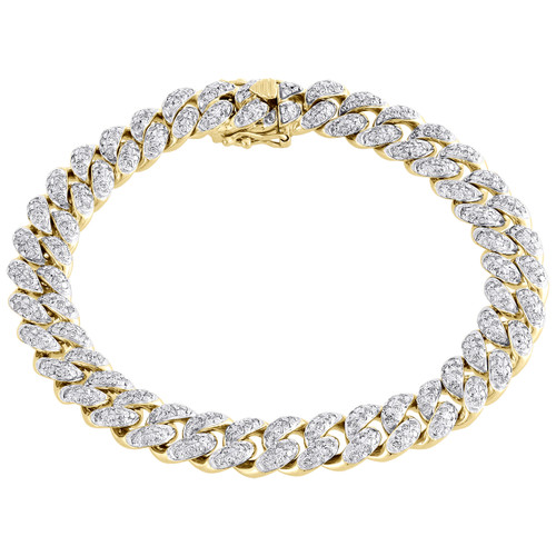 Brazalete de eslabones cubanos de Miami de oro amarillo real de 14k con diamantes en 3D de 8,25 mm, 7" | 3 qt.