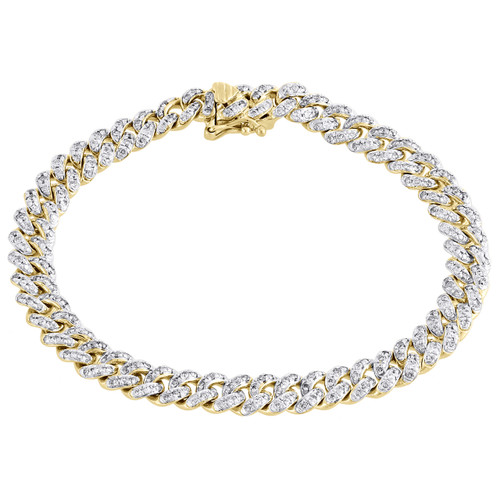 bracelet à maillons cubains Miami soufflé 3D en or jaune 14 carats et diamants de 6,5 mm 7" | 1,90 ct.