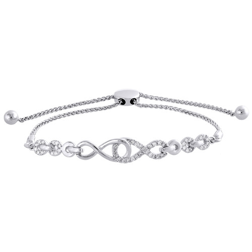 brazalete bolo llamativo con cruz infinita y diamantes en oro blanco de 10 k, 9" | 1/4 qt.