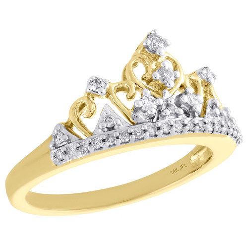 filigraner Cocktailring „Queen Crown“ aus 14 Karat Gelbgold mit Diamanten für die rechte Hand, 0,20 ct.