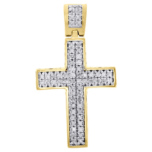 Real Diamond Cross Charm Sterling Silver Yellow Finish 1.10" Dome Pendant 1/4 CT