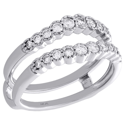 bague de mariage en or blanc 14 carats avec lunette en diamant et rehausseur de contour 0,50 ct.