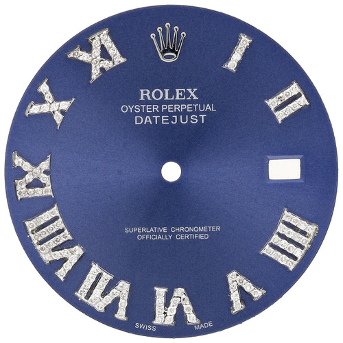 Esfera azul con números romanos de diamantes para adaptarse a los modelos Datejust II Rolex de 41 mm, 1/2 CT.