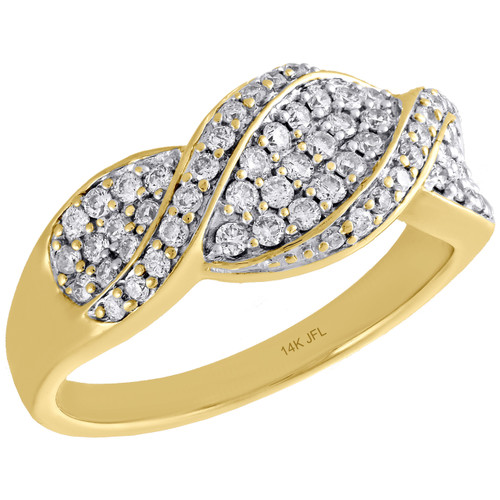 10 karat gult guld diamant statement bryllup band drejelig design ring 8,5 mm | 1/2 ct