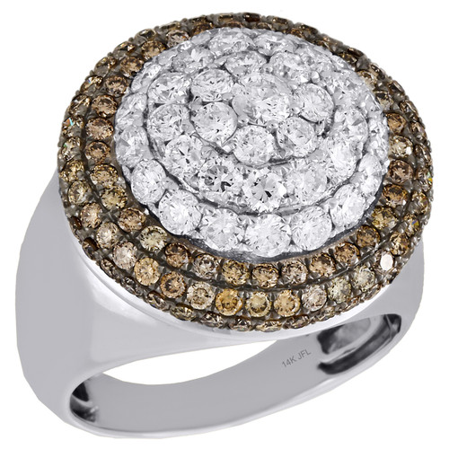 14K White Gold Brown Diamond Domed Cluster Right Hand Cocktail Ring 3.25 Ct.