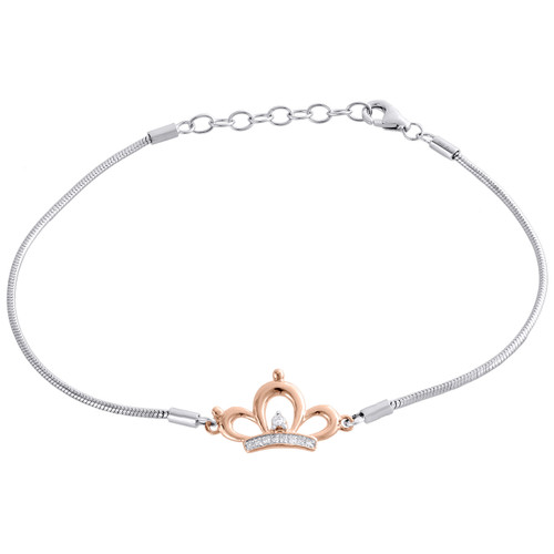 Statement-Charm-Armband mit Krone aus Sterlingsilber und Diamantkrone, 21,6 cm | 1/20 ct.