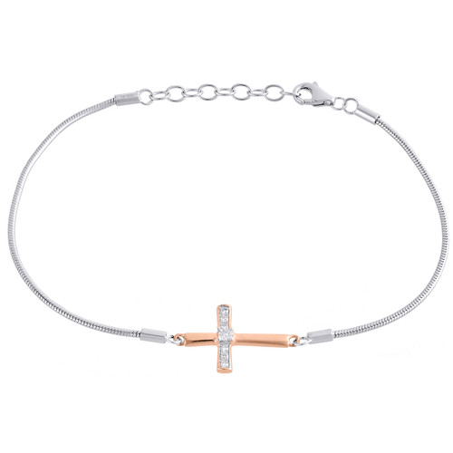 Seitliches Kreuz-Statement-Charm-Armband aus Sterlingsilber und Diamanten, 8,5" | 1/20 ct
