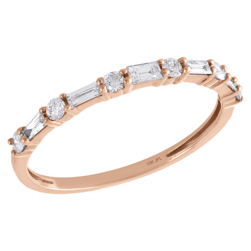 10K Rose Gold Baguette Diamond Slender Design Stackable Right Hand Ring 3/8 Ct