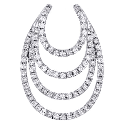 pendentif coulissant ovale ouvert avec diamants en or blanc 14 carats, breloque 1", 3/4 ct.
