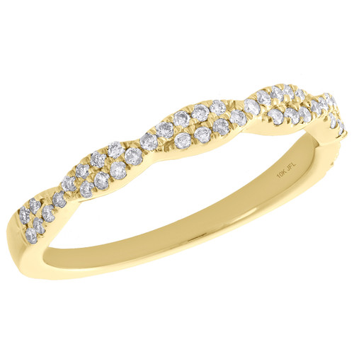 10K Yellow Gold Round Diamond Twist & Braided Ladies Right Hand Ring 0.25 Ct.