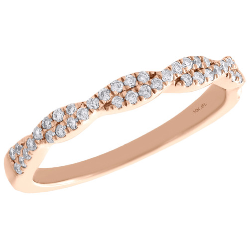 10K Rose Gold Round Diamond Twist & Braided Ladies Right Hand Ring 0.25 Ct.