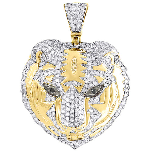 Diamond Panther Pendant Mens 10K Yellow Gold Round Cut Pave Head Charm 1.75 Tcw.