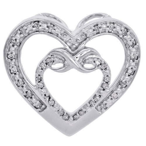 10K White Gold Round Diamond Double Heart w/ Infinity Slide Pendant 1/6 Ct.