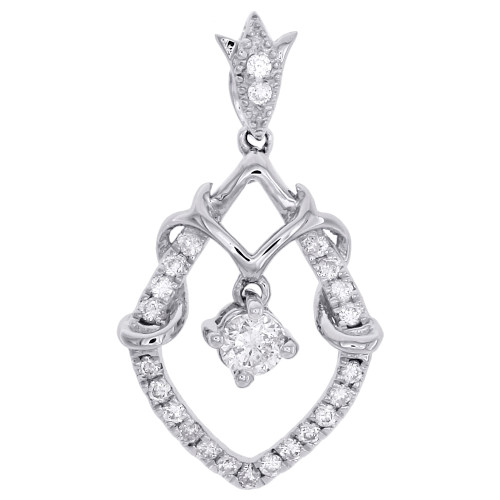 10K White Gold Round Solitaire Diamond Fancy Pointed Oval Pendant Wreth 1/4 CT.