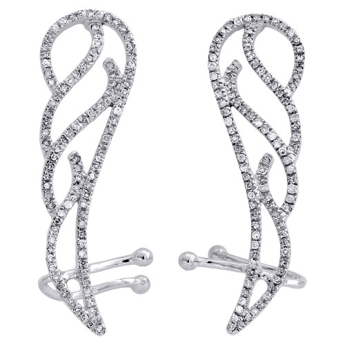 10K White Gold Round Diamond Angel Wings Danglers Filigree Earrings 0.33 Ct.