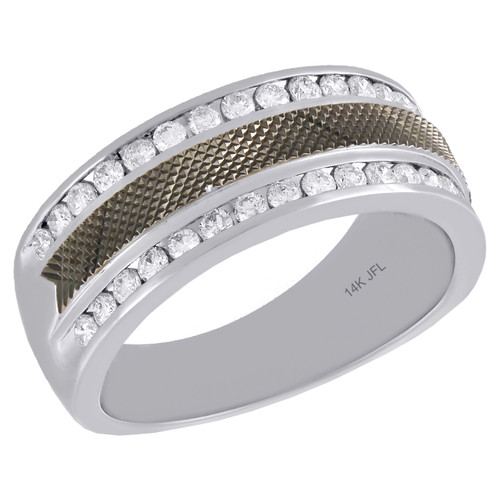 14K White Gold Diamond Wedding Band Distressed Channel Set 7.50mm Ring 1/2 CT.