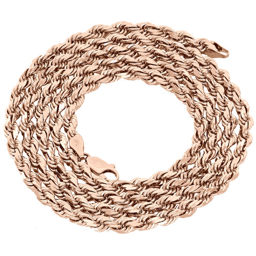 10K Rose Gold Diamond Cut Solid Rope Chain 3mm Twist Shiny Necklace 22 - 30 Inch