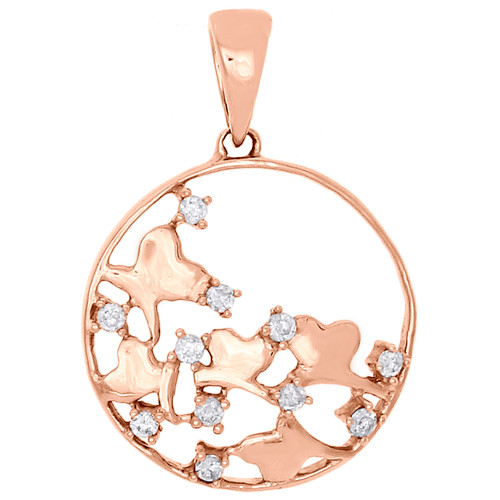 14K Rose Gold Round Diamond Scattered Butterfly Pendant Cut-Out Charm 1/10 Ct.