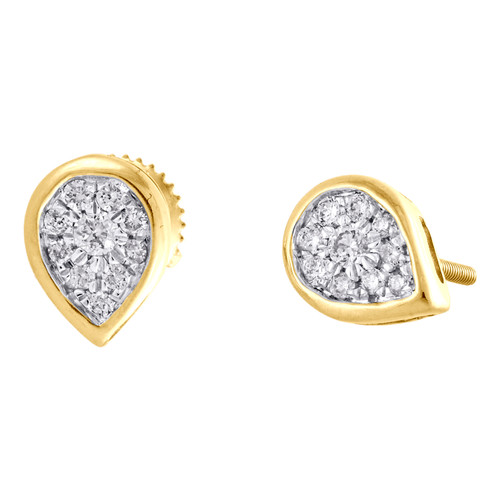 14K Yellow Gold Round Diamond Teardrop Studs Small Flower Earrings 0.25 Ct.