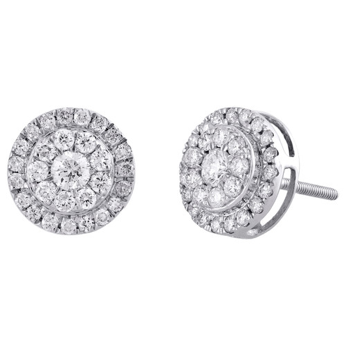 14K White Gold Round Diamond Flower Studs Small Round Cluster Earrings 0.75 Ct.