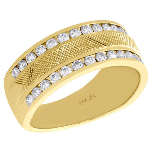 14K Yellow Gold Diamond Mens Wedding Band Textured Design Engagement Ring 1 Ct.