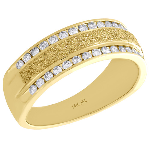 14K Yellow Gold Diamond Mens Wedding Band Textured Design Engagement Ring 1/2 Ct