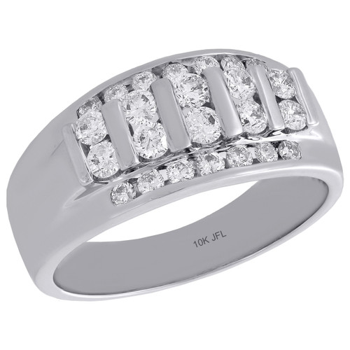 10K White Gold Round Diamond Mens Wedding Band Tier Design Engagement Ring 1 Ct.