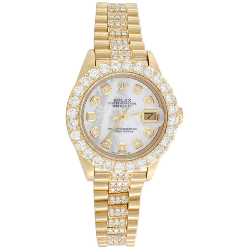 Rolex 18 karat guld president 26 mm datejust 69178 vs diamant hvid moppeur 4,46 ct.