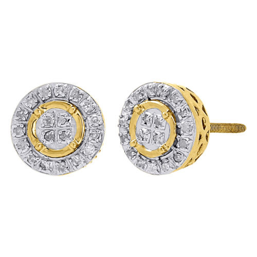 10K Yellow Gold Round Cut Diamond Circle Outline Studs 8mm Pave Earrings 0.15 Ct