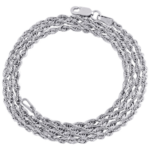 chaîne de corde creuse taillée en diamant en or blanc 10 carats, collier de 2 mm de large, 18 à 26 pouces